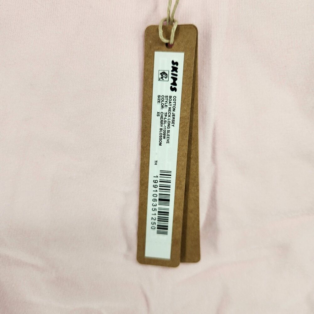 Skims XS Cherry Blossom Cotton Jersey Boat Neck‎ Long Sleeve Shirt NWT - Picture 6 of 8